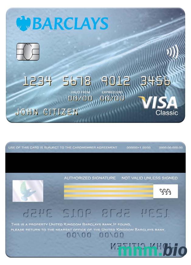 United Kingdom Barclays bank visa klasyczny karta przykład w formacie PSD